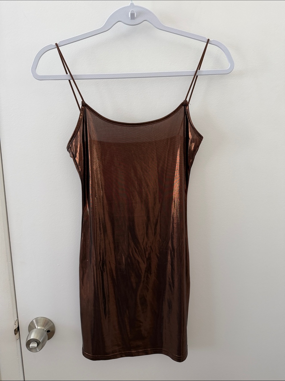 SHEIN Metallic Brown Satin Slip Dress